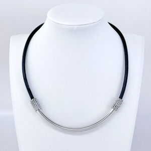 Vintage Mexico Sterling Silver 925 Rubber Tubular Pendant Necklace 17"